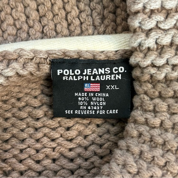 y2k Polo Ralph Lauren Cowichan Sweater Wool Cardigan American Flag Tan XXL - Picture 6 of 6
